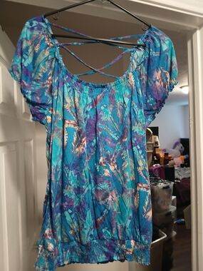 No Boundaries Blue & Purple Crisscross Back Tunic Top